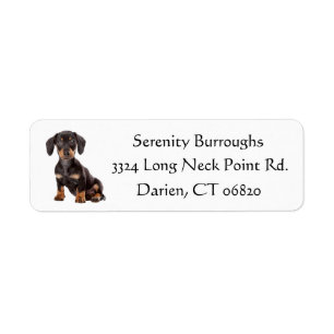 Dachshund zwart en bruin puppy hond gepersonalisee etiket