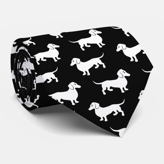 Dachshunds All Over Black en White Stropdas (Opgerold)
