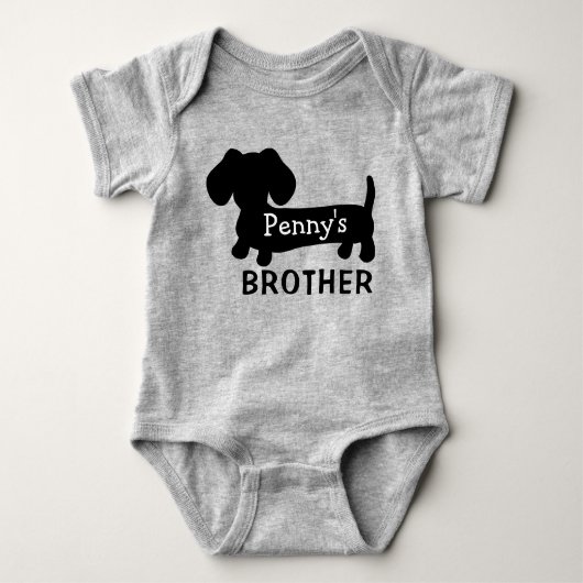 Dachshund's Babybroer Gepersonaliseerd met Naam Romper (Voorkant)