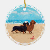 Dachshunds bij Beach Keramisch Ornament (Voorkant)