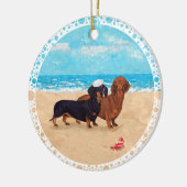 Dachshunds bij Beach Keramisch Ornament (Links)