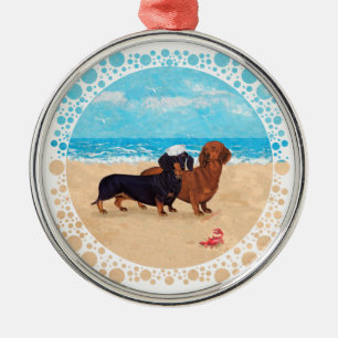 Dachshunds bij Beach Metalen Ornament