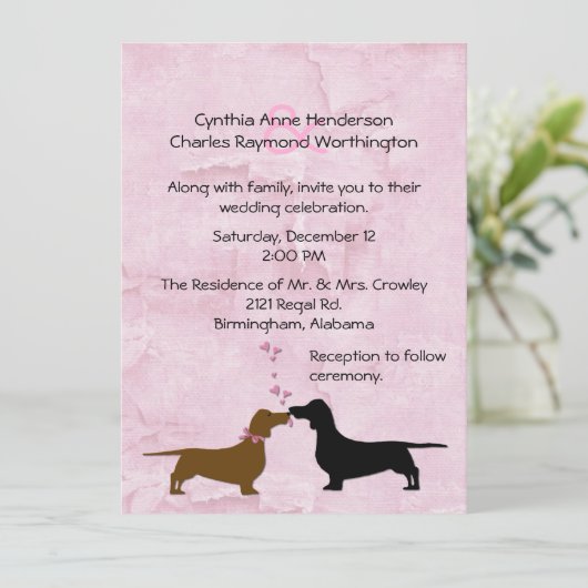 Dachshunds Custom Pink Weddenschap Kaart (Staand voorkant)