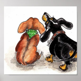 dachshunds die kijken... poster