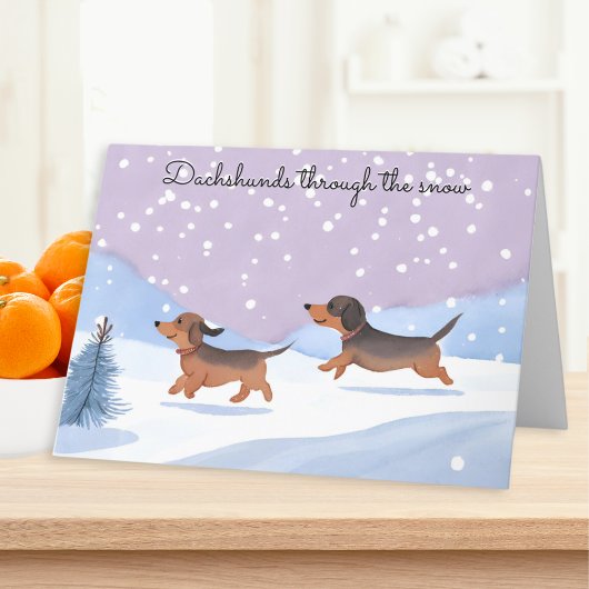 Dachshunds Door De Sneeuw Worst Hond Kerstmis Feestdagen Kaart
