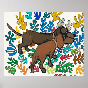 Dachshunds en Abstracte bladeren Poster