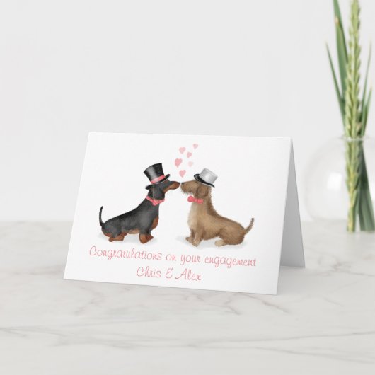 Dachshunds en amour carte fiançailles (garçon/garç (Devant)