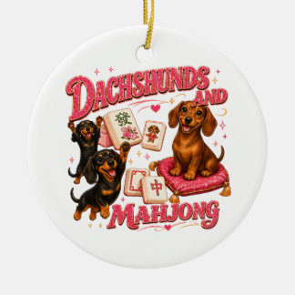 Dachshunds en Mahjong Keramisch Ornament