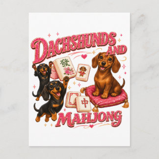 Dachshunds en Mahjong Uitnodiging Briefkaart