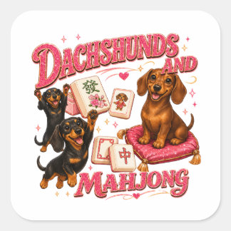 Dachshunds en Mahjong Vierkante Sticker