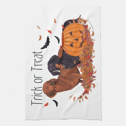 Dachshunds Halloween Theedoek (Verticaal)