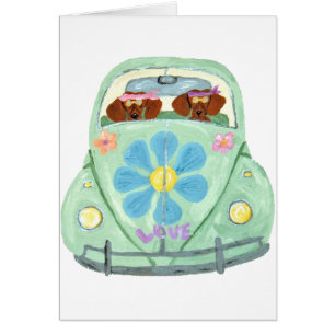 Dachshunds Hippies Dans Leur Voiture Fleurie D'Amo