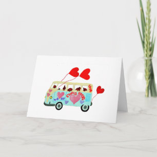 Dachshunds in hun Hippie Liefdesbus Feestdagen Kaart