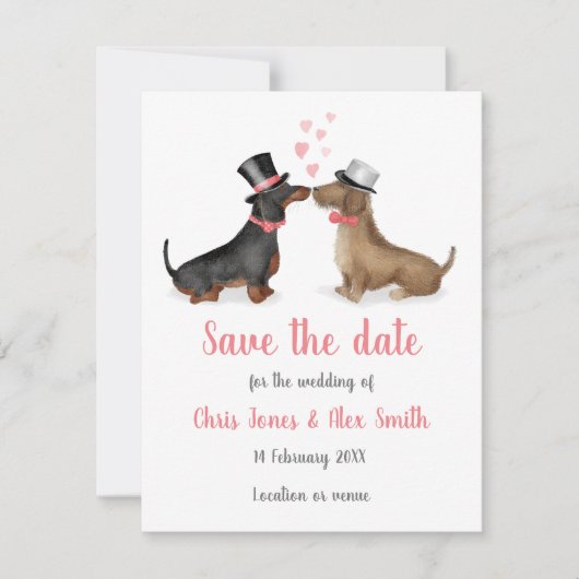 Dachshunds in liefde, behalve de datumkaart (jonge save the date (Voorkant)