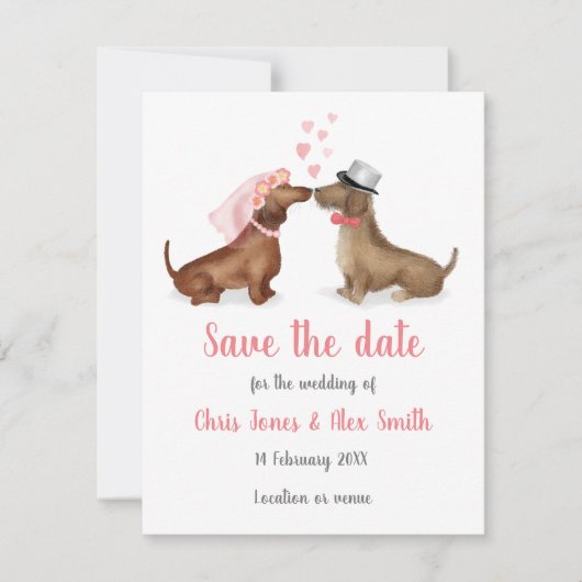 Dachshunds in liefde, behalve de datumkaart (meisj save the date (Voorkant)