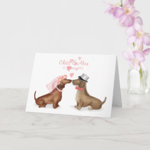 Dachshunds in love bruiloft card (girl/jongen) kaart