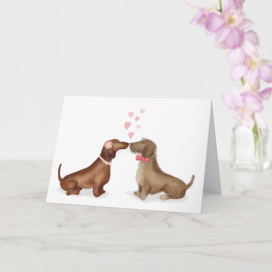 Dachshunds in love Carte de Saint Valentin (fille/ (Orchidée)
