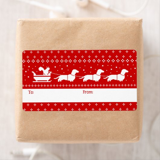 Dachshunds Kerst Sleigh met Eekhoorn Gift Etiket (Insitu)