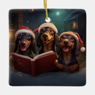 Dachshunds Kerstmis Caroling feestelijke vakantie Keramisch Ornament