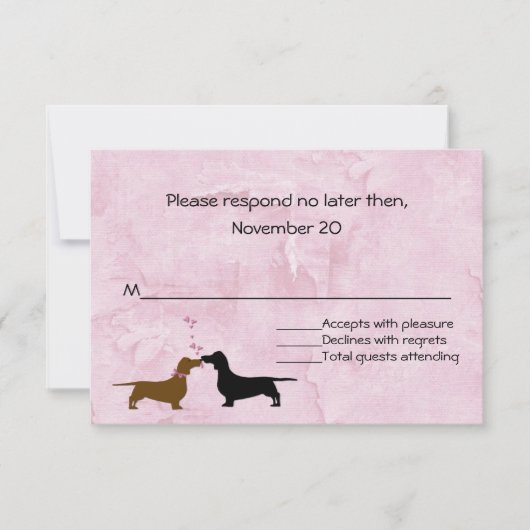 Dachshunds mariage rose personnalisé RSVP (Devant)