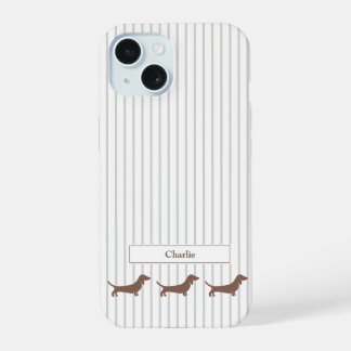 Dachshunds Marron sur Rayures Beige Nom Personnali