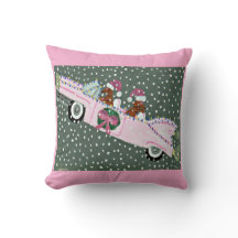 Dachshunds met Kerstmis in een roze cabriolet