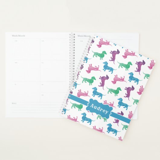 Dachshunds mignons Nom personnalisé Couleurs paste (Devant avec enveloppe)