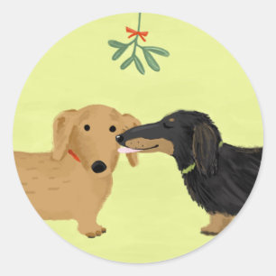 Dachshunds Mistletoe Kus Kerstmis Wiener Honden Ronde Sticker