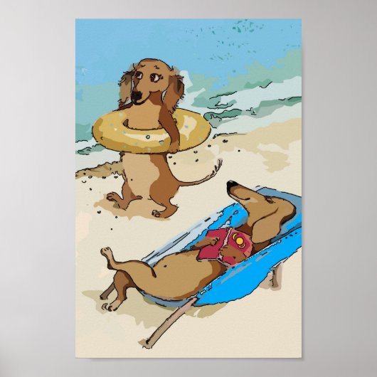 Dachshunds on Beach Poster (Voorkant)