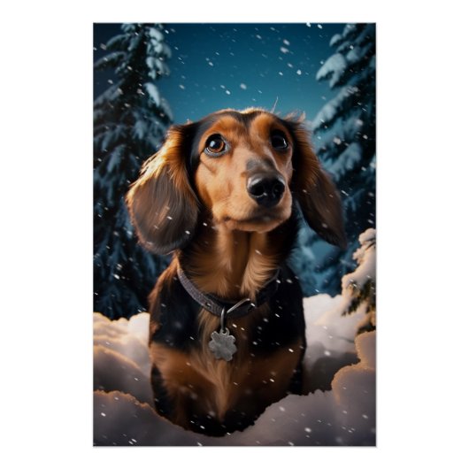 Dachshund's Sneeuwavontuur Perfect Poster (Voorkant)