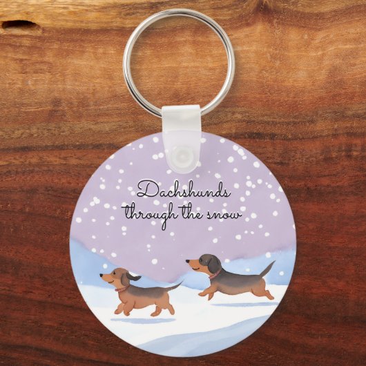 Dachshunds Snow Doxie Kerstmis Worst Honden Schatt Sleutelhanger (Voorkant)