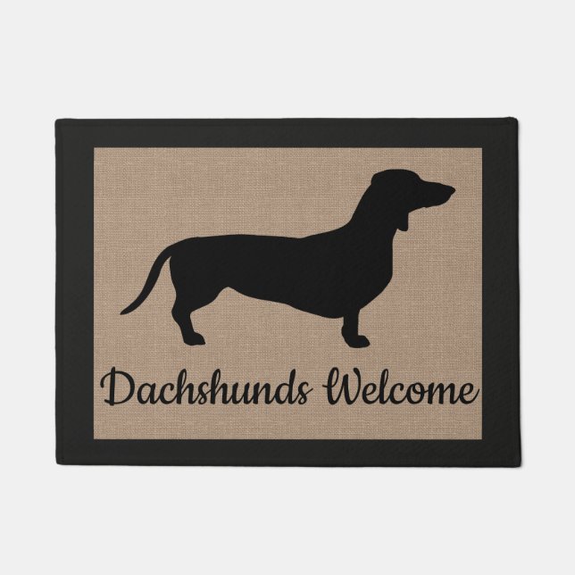 Dachshunds Welcome Faux Burlap Deurmat (Voorkant)
