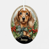 Dachsund Puppy's eerste kerst metal Ornament (Voorkant links)