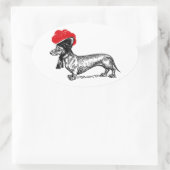 Dackel mit Bollenhut Ovale Sticker (Tas)