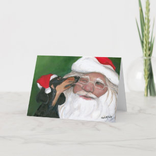 Dacshund's Kiss for Santa Dog Art Wenskaart Kaart