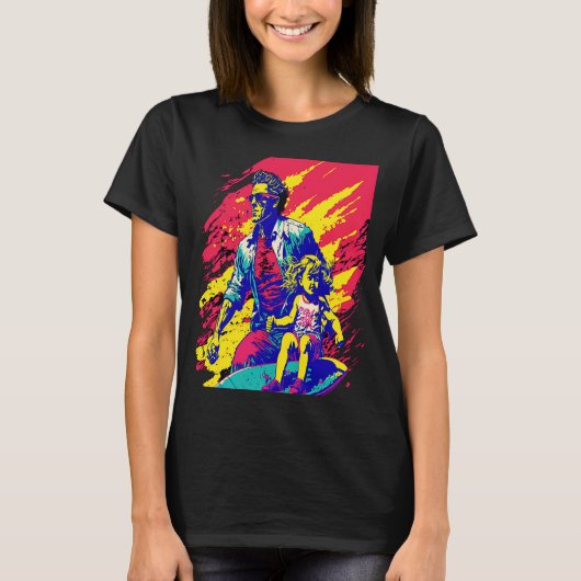 Dad And Daughter Surfing Retro Pop Surfer Dad 2 T-shirt (Voorkant)