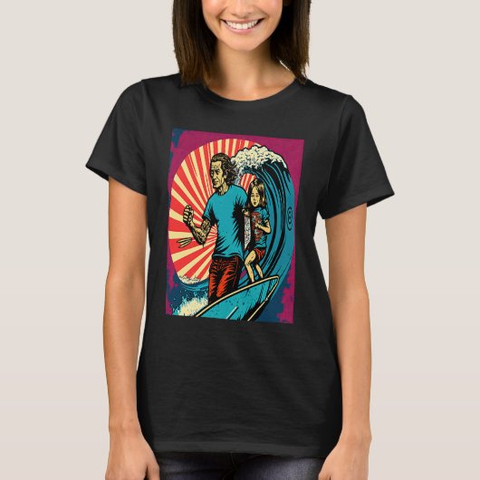 Dad And Daughter Surfing Retro Pop Surfer Dad 3 T-shirt (Voorkant)