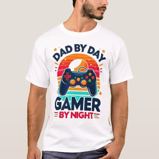 Dad By Day Gamer By Night: Retro Sunset Controller T-shirt (Voorkant)