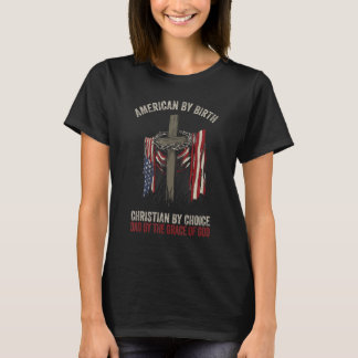 Dad by the Grace of God American Flag T-shirt