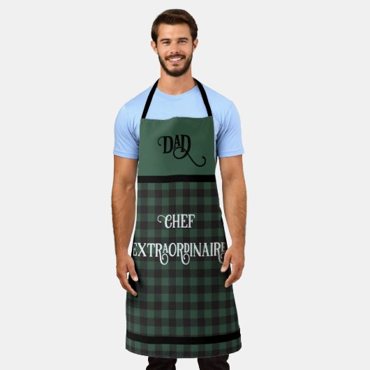 DAD Chef Buitengewone Groene Buffel Plaid Schort (Gedragen)