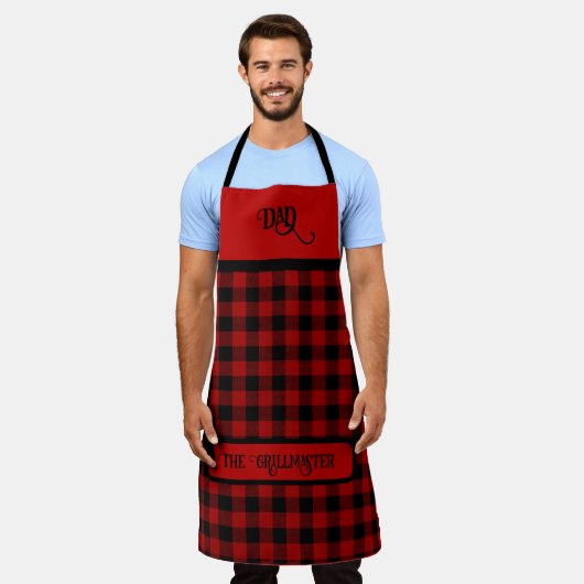 DAD de Grillmaster Rood en Zwart Lumberjack Plaid Schort (Gedragen)