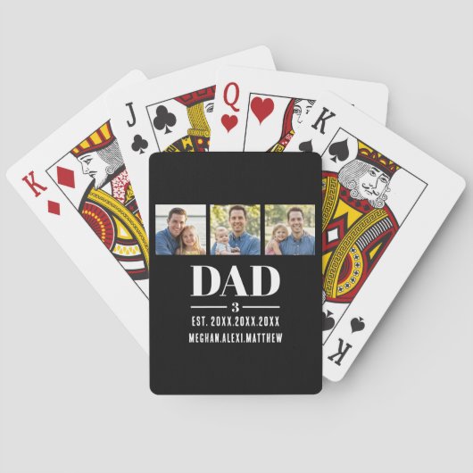 Dad Est. Year Name Number Bold Font 3 Photo Pokerkaarten (Achterkant)
