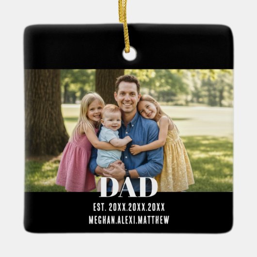 Dad Est. Year Name Photo Script Keramisch Ornament (Voorkant)