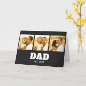 Dad Established Bold Text Black 3 Photo Kaart (Gele Bloem)