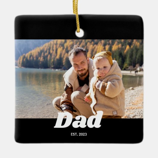 Dad Established Bold White Typography Photo Keramisch Ornament (Voorkant)