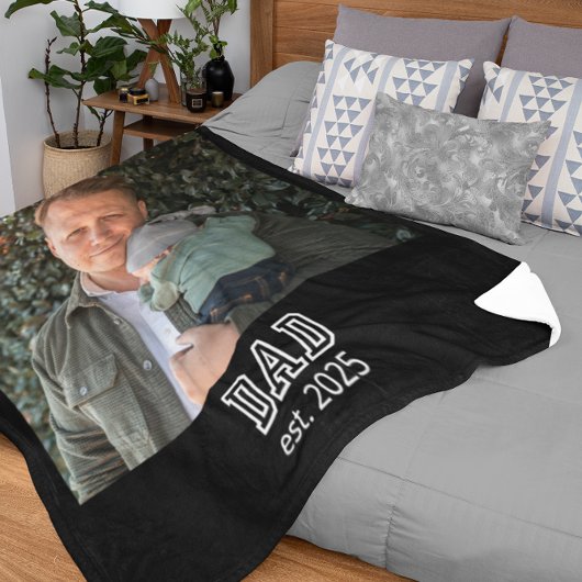 Dad Established Custom Year Photo Father Keepsake Fleece Deken