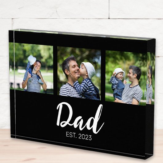 Dad Established Modern Bold Script Black 3 Photo Fotoblokken