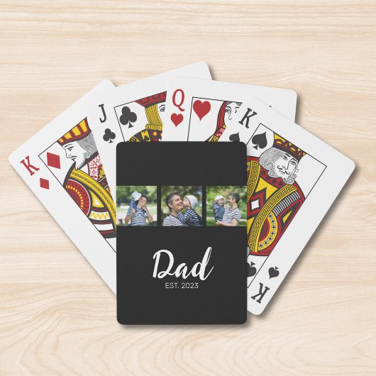 Dad Established Modern Bold Script Black 3 Photo Pokerkaarten