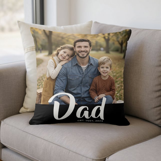 Dad Established Modern Script Photo Kussen (Dad Established Modern Script Photo Throw Pillow)