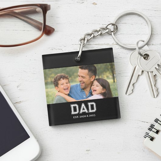 Dad Established Photo Modern Typography Gift Sleutelhanger